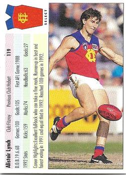 1993 Select AFL #119 Alastair Lynch Back